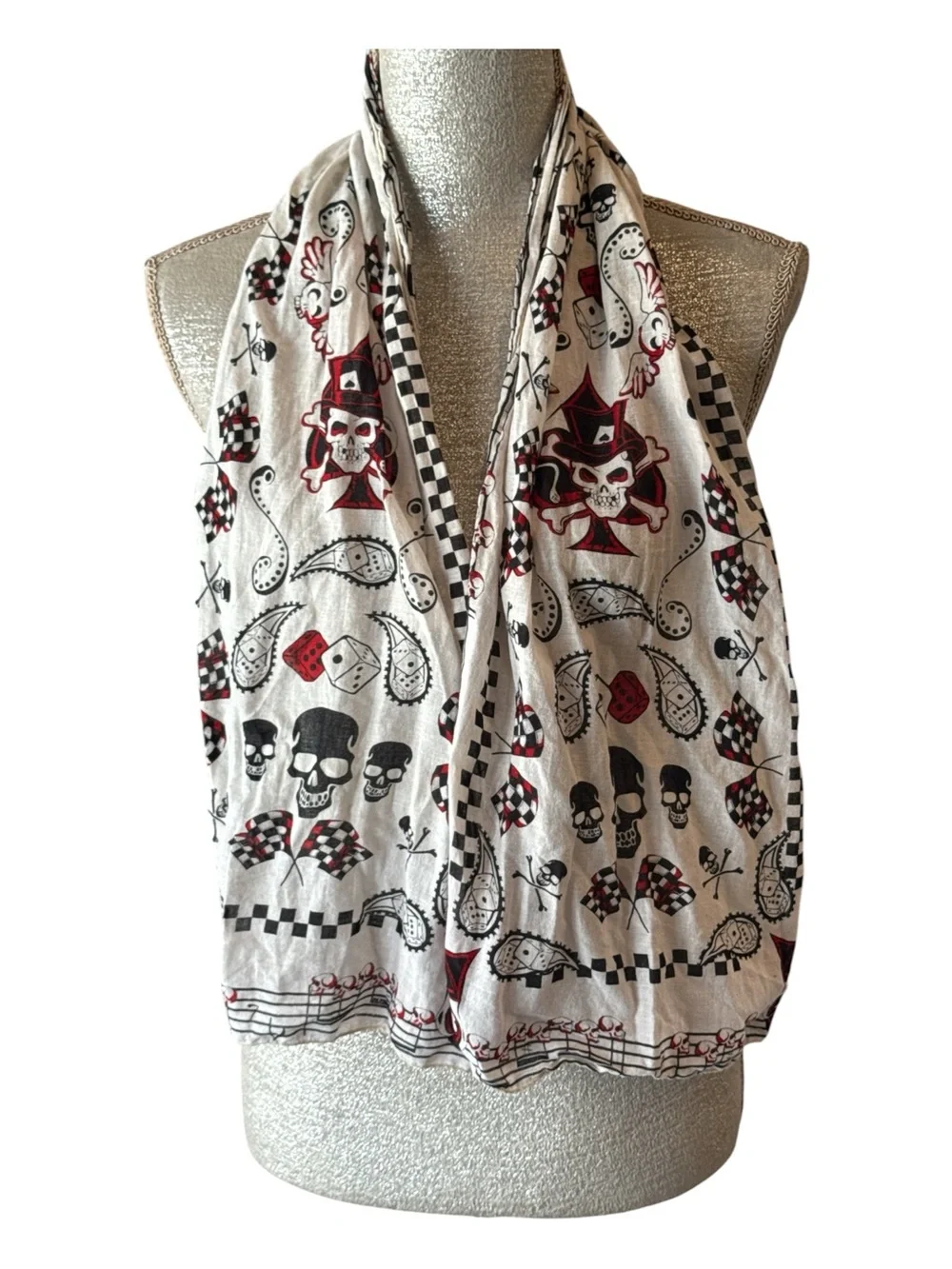 True Love Skull Tattoo Flash Cotton Scarf Rockabilly Biker White Red Black OS